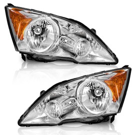 WEELMOTO headlights for 2007 2008 2009 2010 2011 HONDA CR-V EX, EX-L, LX, SE [4-Door Sport Utility] Headlights Pair Headlamp set Chrome Housing Amber Reflector Left+Right Side