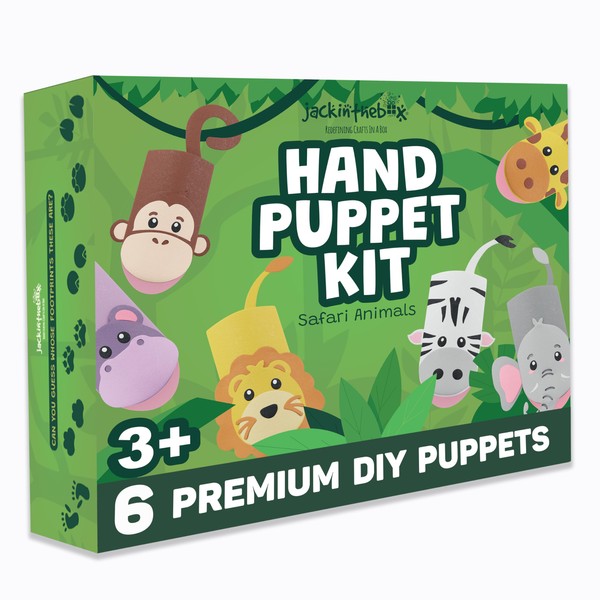 jackinthebox Hand Puppet Animal Craft Kit for Kids 6-in-1 | Gifts for Kids Ages 4-8 | DIY Arts & Crafts kit | Great Storytelling, Role-Playing Puppets | Gift for Girls and Boys | Toddler Activities…