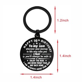 ENGZHI Son 16th Birthday Gifts Boys, Mum to Son 16 Year Old Birthday Present Sweet Decorations, Metal Engraved Keyring