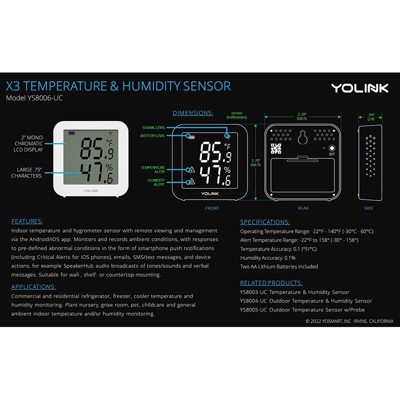 YoLink X3 Version Temperature & Humidity Sensor, Supports App Real-Time