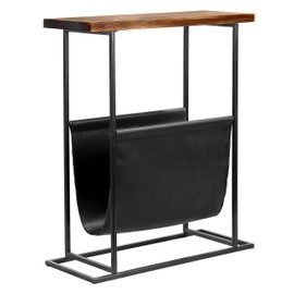 MyGift 21-Inch Modern Wood & Metal End Table with Magazine Holder Sling