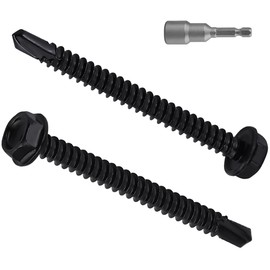 #14 x 2 (40 pcs) Black Hex Washer Head Self Drilling Screws, 410 Stainless Steel Sheet Metal Tek Screws, Black Oxide Finish Fast Self Tapping, (Screwdriver Bit Included)