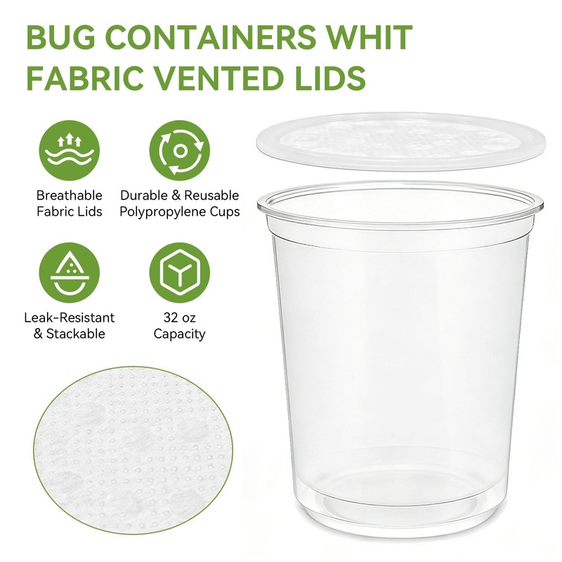 10 Pack 32 OZ Deli Cups with Fabric Vented Lids,