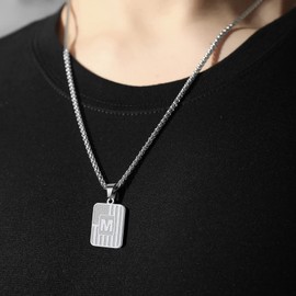 DuoDiner Letter Z Initial Necklaces for Men Boys Kids, American Flag Pendent Chain Stainless Steel Dog Tag Male Necklace Jewelry Gifts (Silver)