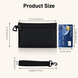 AfitLulu Wristlet Wallets, Canvas Coin Purse Pouch with Zipper and Detachable Wristband, Solid Color Change Purse for Women and Men (Black)