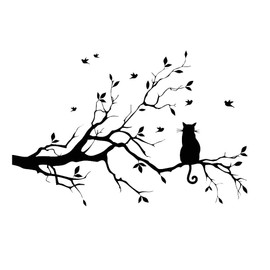 CUNYA 15 x 22.8in Black Cat on Tree Branches Wall Decor Stickers Nursery Leaves, DIY Removable Wall Art Decal Mural Wallpaper Home Decoration for Living Room, Bedroom, Farmhouse, Bathroom Decor