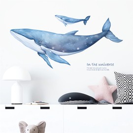 Blue Whale Wall Stickers, sacinora Cartoon Sea Animal Wall Decals Removable Vinyl Peel and Stick for Nursery Living Room Bedroom Bathroom Children's Room Playroom Art Decorations