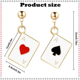 Poker Earrings, 1 Pair Hypoallergenic Poker Earring, Dangle Earring for Women, Hearts and Ace of Spades Playing Cards Dangle Drop Stud Earrings, for Women Girls Gambling Casino Jewellery Gift,
