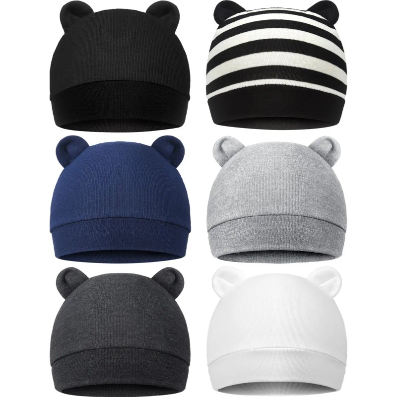 6 Gorras Para Bebé Recién Nacido, Orejas De Oso, Gorras