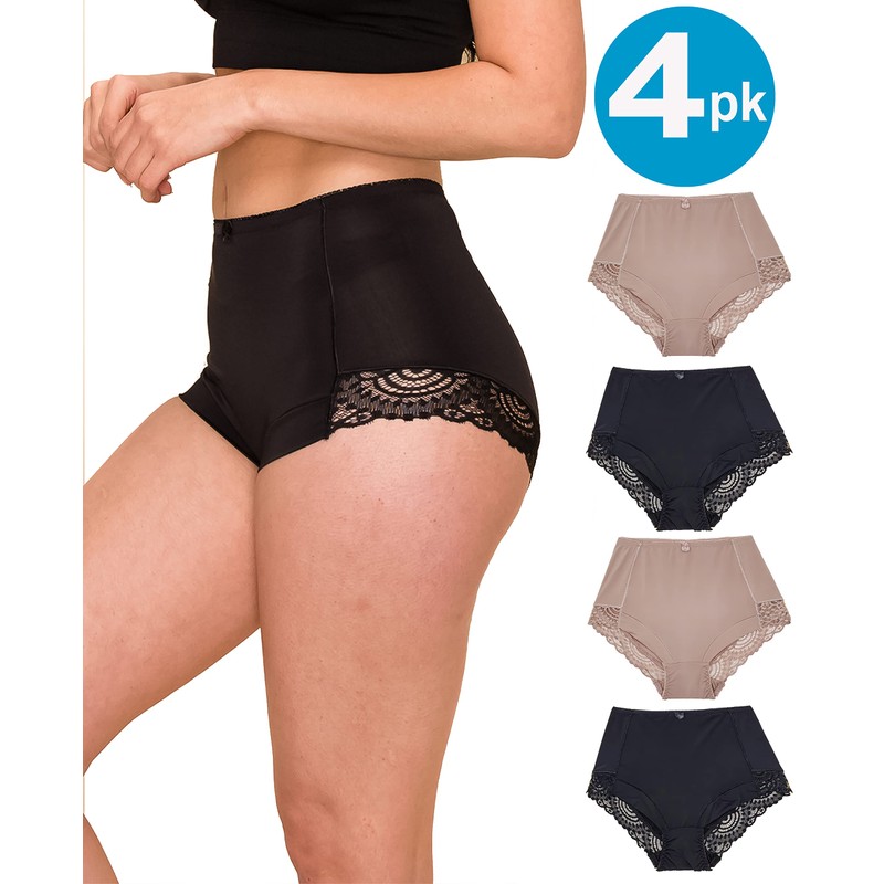 Barbra's High Waist Leg Elegant Lace Trim Panties, Assorted Color(