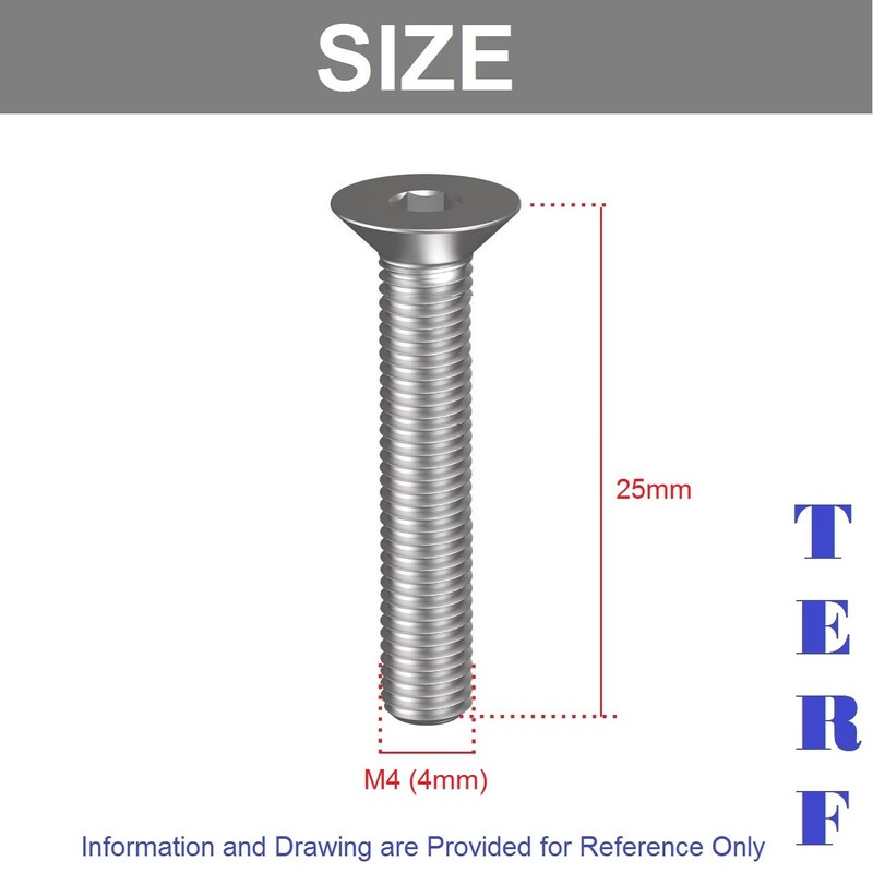 TERF® M4 X 25mm Hex Socket Countersunk Machine Screws Stainless