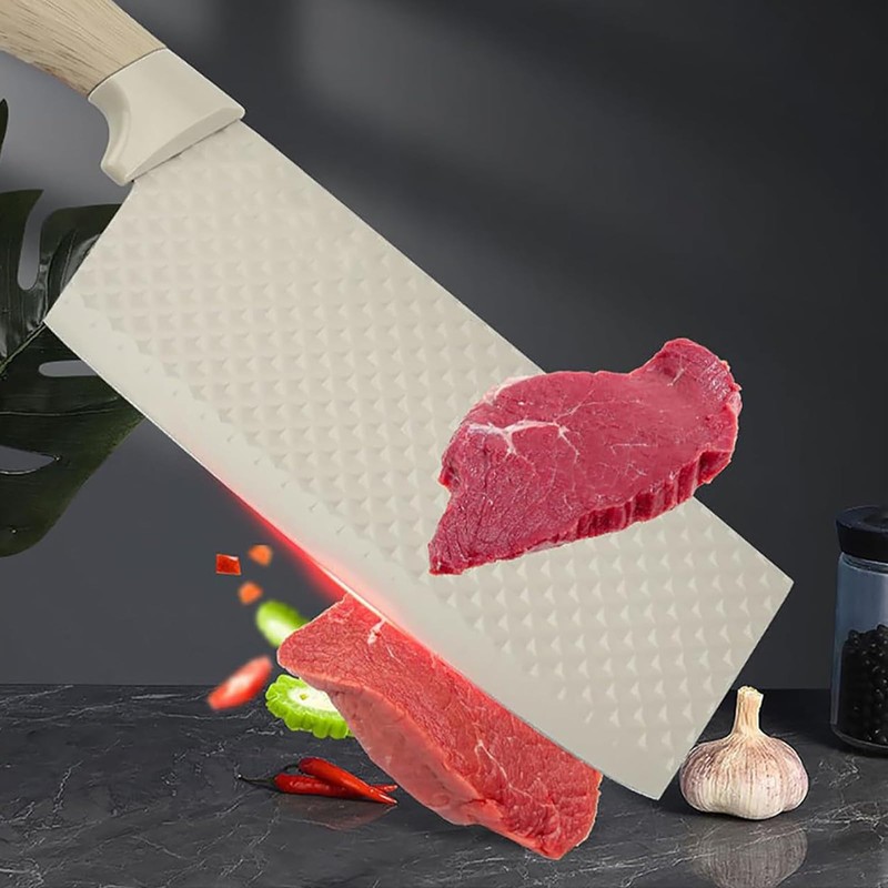 6-Pieces Beige Wooden Coating Stainless Steel Kitchen Knife Set with