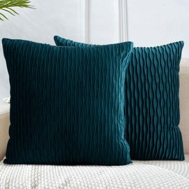 Set of 2 Cushion Covers, 45 x 45 cm, Velvet Boho Cushion, Turquoise, Decorative Square Cushion Covers for Sofa, Bedroom, Geometric