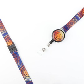 Grekywin Retractable Badge Reel and Lanyard Culture Retro Pattern ID Badge Reel USB Access Card Key Holder Polyester Vintage Multicolor Security Lock