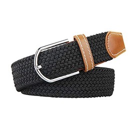 electromax Men Belts, Elastic Braided Stretch Belt with Covered Leather Buckle, for Men's Jeans, Trouser Belts (Black, S/M)