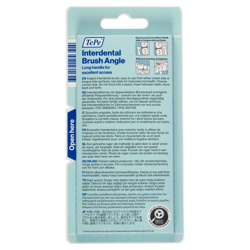 TePe Interdental Brush Angle, Mixed Pack, 0.4-0.8mm/ISO 0-5, 6pcs, Interspace
