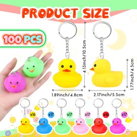 Deekin 100 Pcs Rubber Duck Keychain 2.17'' Cruise Duck Squeaky Cute Keychains Bulk 3D Duck Chains Cruise Ship Toy for Carnival Party Gift Teens Student Birthday School Classroom (Classic)