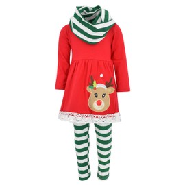 Unique Baby Girls 3 Piece Striped Reindeer Christmas Legging Set (7) Green