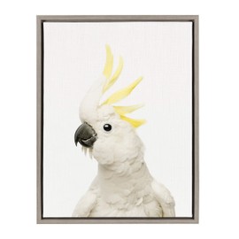 Kate and Laurel Sylvie White and Yellow Cockatoo Animal Print Portrait Framed Canvas Wall Art by Amy Peterson, 18x24 Gray