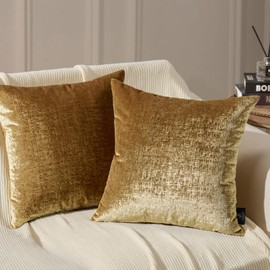 Phantoscope Pack of 2 Sparkling Velvet Decorative Solid Throw Decorative Pillow Cover Soft Gold Glitter Square Cushion Cover Pillowcase for Couch Bed and Chair, Gold, 20 x 20 inches, 50 x 50 cm