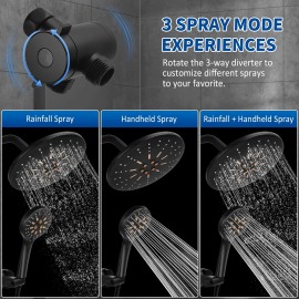 Luxsego Dual Rain Shower Head with Handheld Spray Combo, 8.8 Inch High Pressure Showe