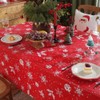 Larponder Christmas Rectangle Tablecloth Vinyl, Red Plastic Tablecloth with Bell