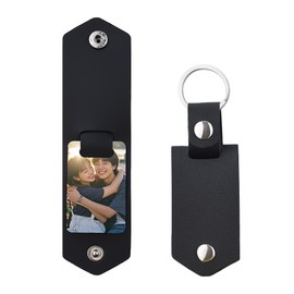 Sisadodo Black PU Leather Sublimation Keyring for Girls Boys Sublimation Picture Blank Pet Memory Keyrings Heat Transfer Picture DIY Photo Keychain Mini Photo Album Insert Keychain Blanks