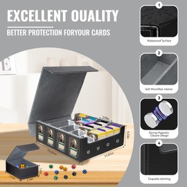 AIYEONE Trading Card Storage Box, 4-Row Deck Case with Magnetic Lid, 3000+ Card Capacity, 12.8 x 11.8 x 4.1 inches, Black (黑灰色)