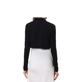 P&R DANCEWEAR LTD Womens Plain Bolero Ruched Long Sleeve Open Front Cropped Cardigan Jacket Style Fashionable Stylish Sophisticated Comfortable & Versatile (12-14, Black)