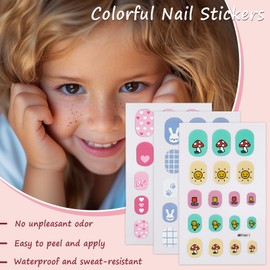 9 Sheets Self-Adhesive Colorful Nail Stickers, for Fun Nail Art Decoration, Sun Designs, Flower, Mushroom, Heart, Rabbit