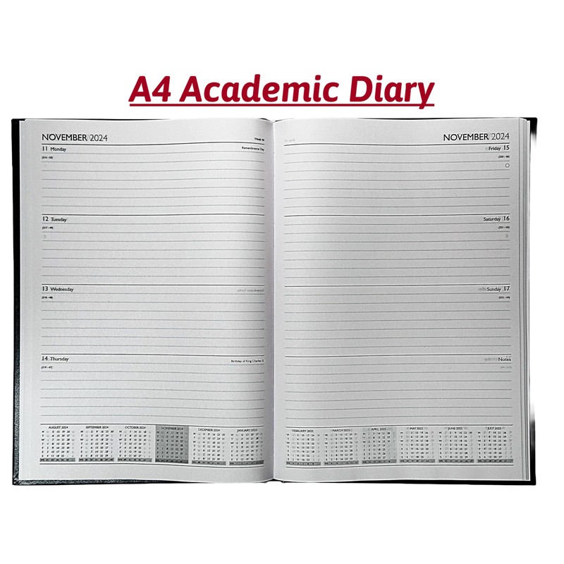 A4 Academic Diary 2025/2026 Week to View Hardback Case Bound
