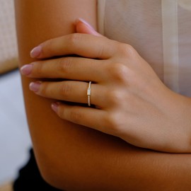 espere Emerald Baguette Ring | 18K Gold Stacking Ring | Minimal CZ Anniversary Band Size 4