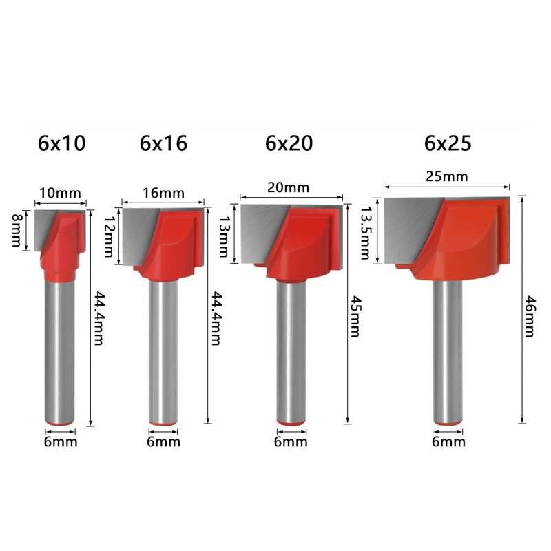 WSOOX 6mm Shank Bottom Cleaning Router Bit Set, 4-piece Slotting