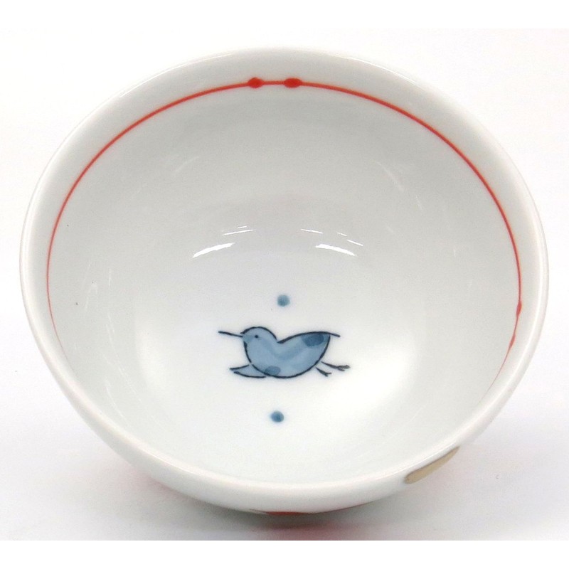 Hasamiyaki MTK-36 Masako Kiln Small Bird Mini Rice Bowl, Red