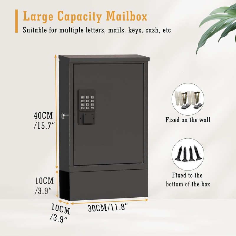 WeHere Wall-Mount Mailbox for Outside, Mailboxes use Bluetooth/Code/Key Unlock, Galvanized