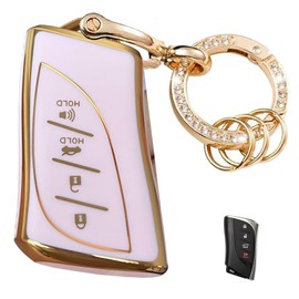 WENHENI Keyless Entry Systems Key for Lexus Key Fob Cover Shell with Keychain Fit for Lexus ES350 ES300h UX200 LS500 LS500H LC500 LC500h (Gold-Pink)