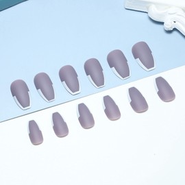 Allereya Coffin Ombre Press On Nails Shiny Ombre Fake Nails Purple Coffin Gradient V Shape Nails Tips Acrylic Nails Art Prom Party Clip On Nails for Women and Girls 24 Pieces