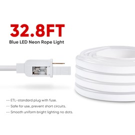 Shine Decor LED Neon Rope Lights Connectable, 32.8FT Flexible AC 110V 120V Neon LED Strip Lights(Blue Color) Outdoor Waterproof, 10M ETL Plug&Play Neon Strings Lighting 120LEDs/M for Home & Commercial