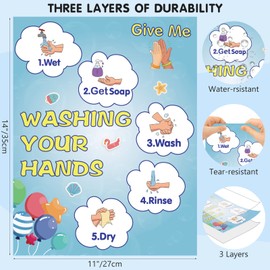 4 Pack Washing Your Hands Poster, Tear-Resistant and Water-Resistant Hand Washing Signs for Kids, 14×11 Inch Give Your Hands Poster for Classroom, How to Wash Your Hands Instruction Posters