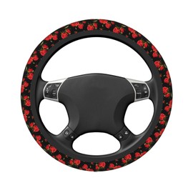 Red Rose Floral Black Steering Wheel Cover for Women Men Girls Car Accessories Decor Anti-Slip Neoprene Auto Steering Wheel Covers Protector Universal 15 Inch