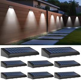 Solar Fence Lights Outdoor Waterproof IP65, 8 Pack Fence Lights Solar Powered 60 Lumens Auto On/Off Step Wall Lights Outside Decorations for Yard, Porch, Patio, Stairs, Pool, Deck, Garden-White Light