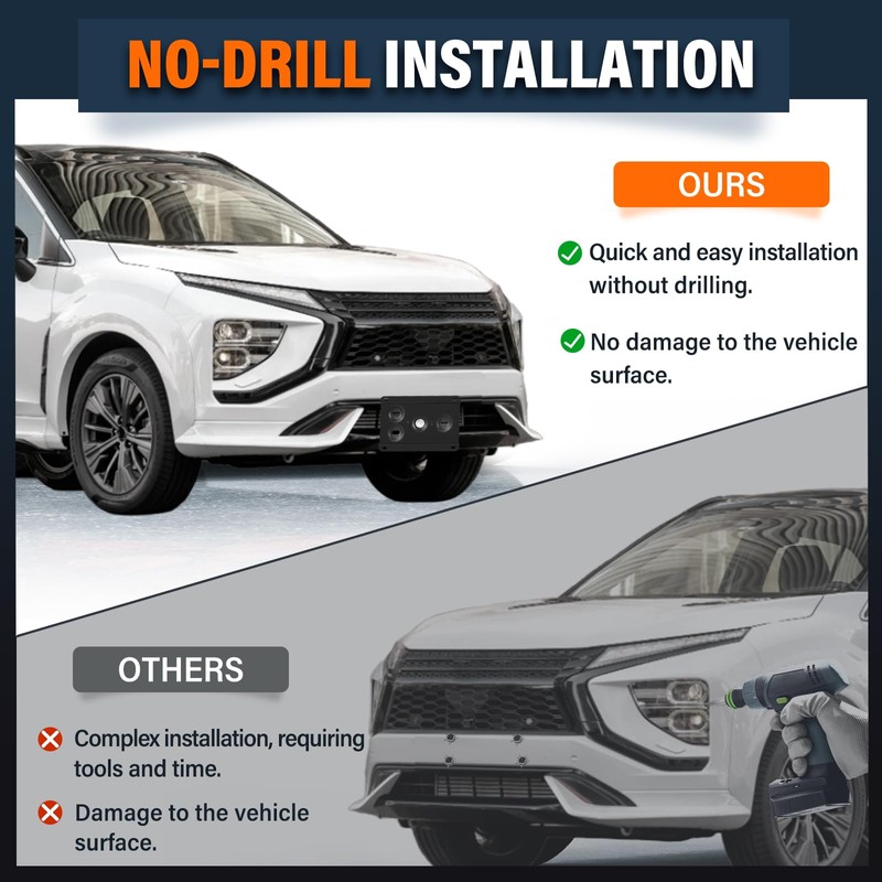 No Drill Tow Hook License Plate Mount Bracket Kit Anti-Theft