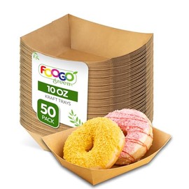 FOOGO Green 50pcs Party Paper Food Trays 300ml (10oz), FSC® Certified, 16.3x13x4cm, Preassembled Medium Takeaway Food Boxes, Eco-Friendly Water & Oil-Proof, Disposable Cardboard Serving Trays