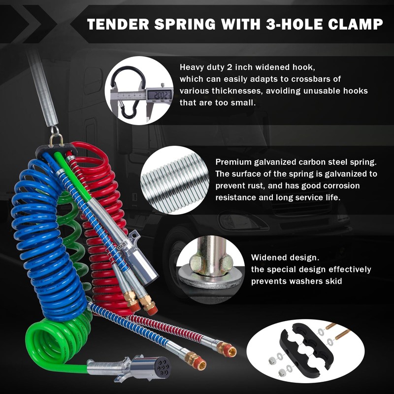 CheeMuii 15 Ft Coiled Air Brake Hoses & ABS Electrical