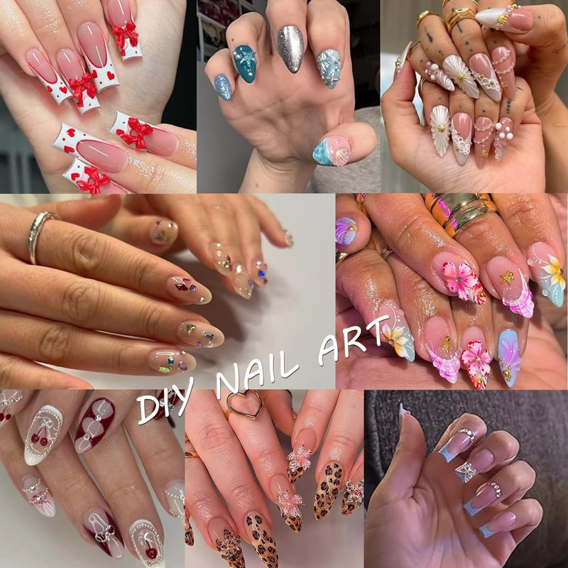 28 Grids 3D Nail Charms Rhinestones Pearls for Nails Art