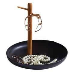 Round Table Storage Tray with Shelf Smooth Surface Easy Clean Desk Organizer for Living Room Bedroom Black