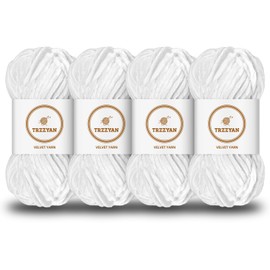 Trzzyan 3.5 Oz/Skein White Soft Chenille Yarn Velvet Yarn Blanket Yarn for Knitting Fancy Yarn for Crochet Weaving DIY Bulky Weaving Crafts Making Blankets, Clothes, (4 skeins, White)