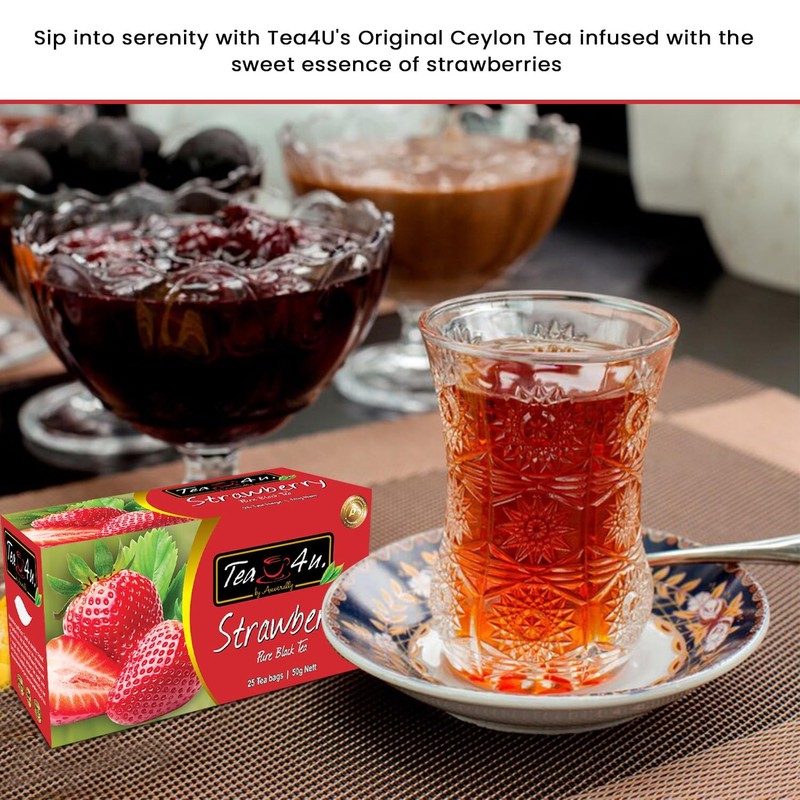 Tea4U Flavored Black Ceylon TeaBags (Strawberry) - Ideal Quality from