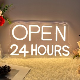 Open 24 Hours Neon Sign For Business Stores Logo Barber Shops Led Word Indoor Neon Lights For Window Studio LED Wall Art Decor 5V USB Powered Warm White 35×20.2 CM
