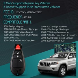 HelloAuto Key Fob for 08-12 Dodge Ram 1500 2500 3500, Fits Dodge Grand Caravan Charger Challenger Durango Remote Key Fob Replacement IYZ-C01C/M3N5WY783X